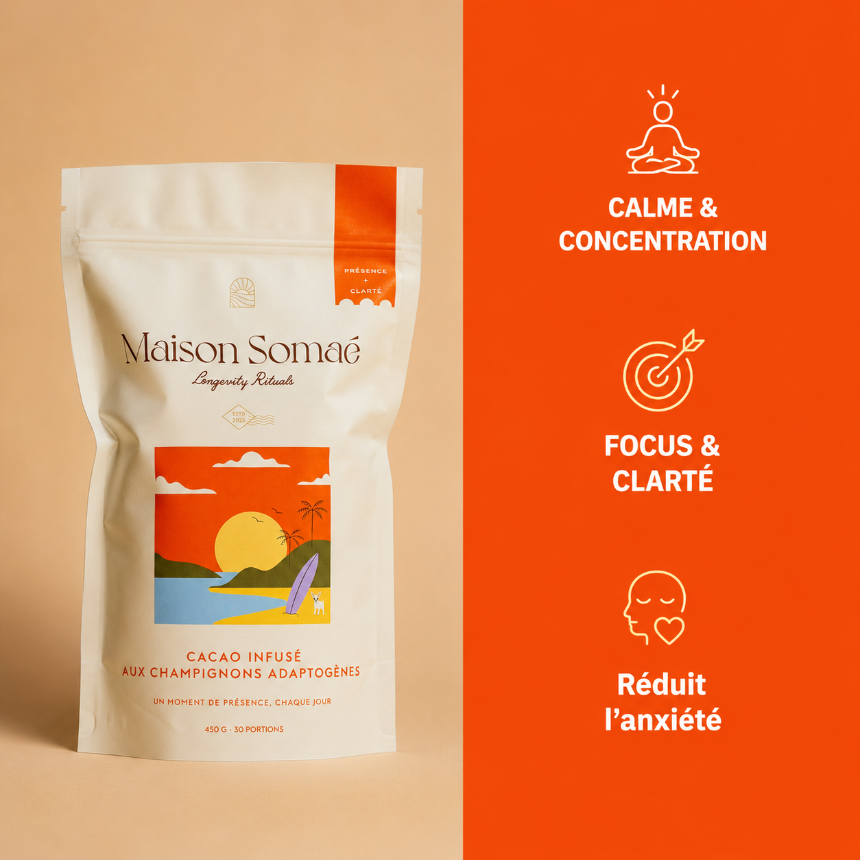 Cacao cérémoniel infusé aux champignons adaptogènes