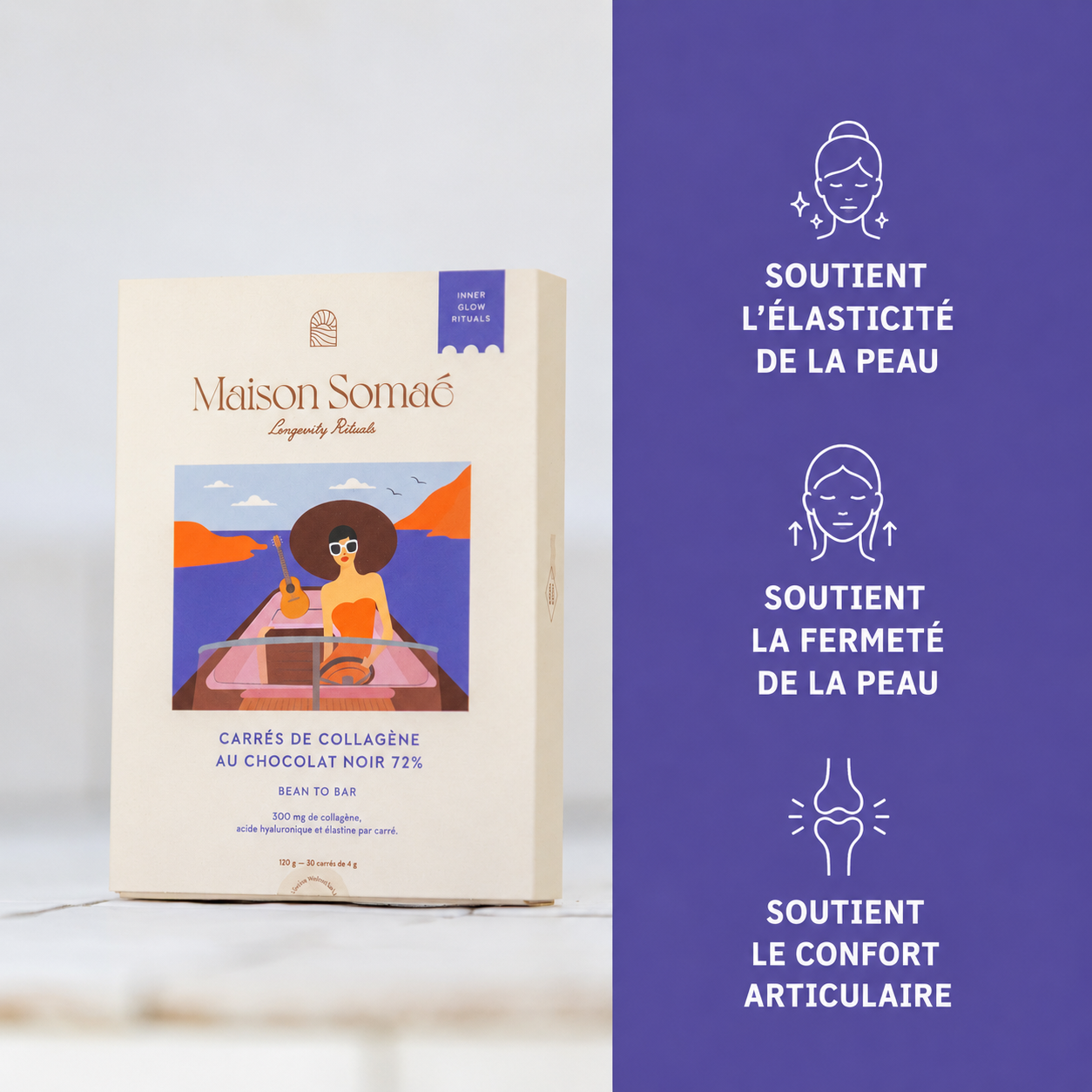 Carrés de collagène au chocolat noir 72%